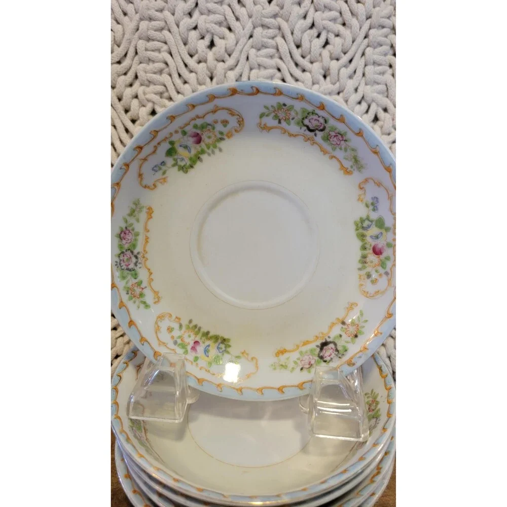 Vintage National China NAT25 Saucer Bowls Set of 7 - Discontinued 1940s Floral